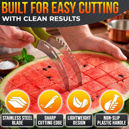 2-in-1 Watermelon Slicer Cutter Tool, Stainless Steel, Cubes and Slices