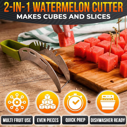 2-in-1 Watermelon Slicer Cutter Tool, Stainless Steel, Cubes and Slices