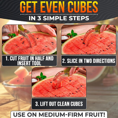 2-in-1 Watermelon Slicer Cutter Tool, Stainless Steel, Cubes and Slices