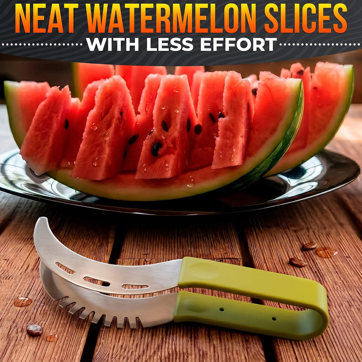 2-in-1 Watermelon Slicer Cutter Tool, Stainless Steel, Cubes and Slices