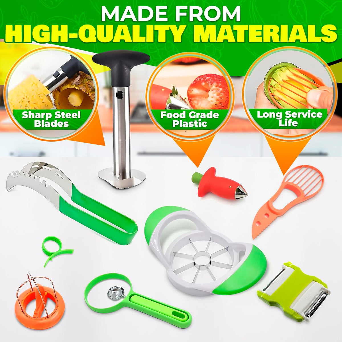 2-in-1 Watermelon Slicer Cutter Tool, Stainless Steel, Cubes and Slices