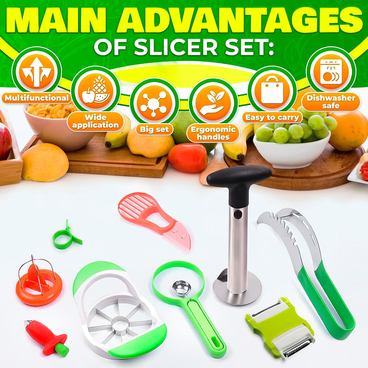 2-in-1 Watermelon Slicer Cutter Tool, Stainless Steel, Cubes and Slices