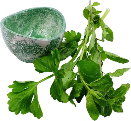 Herb Stripping Bowl with 4 Different Holes Efficient Leaf Removal Tool for Parsley, Cilantro, Vegetables - Durable Resin Kitchen Gadget Veggie Herbs Stripper Imitation Ceramic Pottery Design