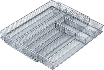 Expandable Steel Mesh Drawer Organizer, 7 Compartments, Silver, Adjustable 11.5 to 20 Inches Wide