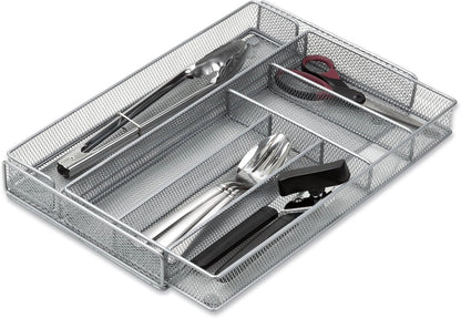 Expandable Steel Mesh Drawer Organizer, 7 Compartments, Silver, Adjustable 11.5 to 20 Inches Wide