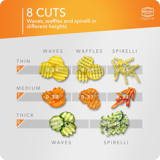 by Reston Lloyd Wave-Waffle Power Line • Crinkle Cut/Spirelli Vegetable Slicer • Slicer for Wave Waffle Cut Style • Multiple Thickness Options • Made in Germany, Orange