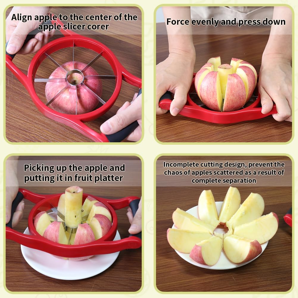 Newness Apple Slicer Corer, 8-Slice [Large Size] Premium Apple Slicer Corer, Cutter, Divider, Wedger, Stainless Steel Easy Grip Fruit Slicer with Sharp Blade for Apples, Pears and More, Red