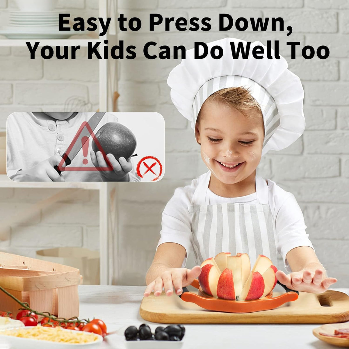 Newness Apple Slicer Corer, 8-Slice [Large Size] Premium Apple Slicer Corer, Cutter, Divider, Wedger, Stainless Steel Easy Grip Fruit Slicer with Sharp Blade for Apples, Pears and More, Red
