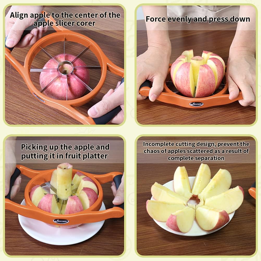 Newness Apple Slicer Corer, 8-Slice [Large Size] Premium Apple Slicer Corer, Cutter, Divider, Wedger, Stainless Steel Easy Grip Fruit Slicer with Sharp Blade for Apples, Pears and More, Red