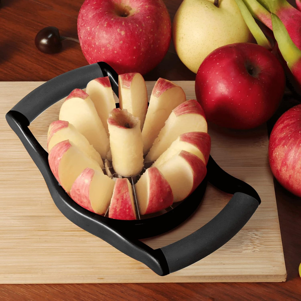 Newness Apple Slicer Corer, 8-Slice [Large Size] Premium Apple Slicer Corer, Cutter, Divider, Wedger, Stainless Steel Easy Grip Fruit Slicer with Sharp Blade for Apples, Pears and More, Red