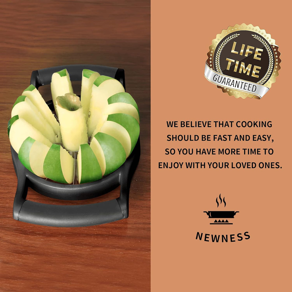 Newness Apple Slicer Corer, 8-Slice [Large Size] Premium Apple Slicer Corer, Cutter, Divider, Wedger, Stainless Steel Easy Grip Fruit Slicer with Sharp Blade for Apples, Pears and More, Red