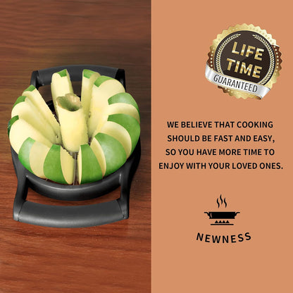 Newness Apple Slicer Corer, 8-Slice [Large Size] Premium Apple Slicer Corer, Cutter, Divider, Wedger, Stainless Steel Easy Grip Fruit Slicer with Sharp Blade for Apples, Pears and More, Red