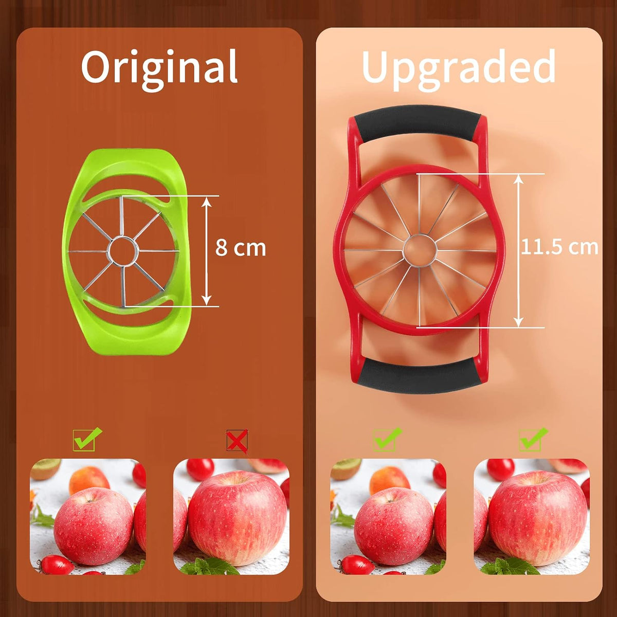 Newness Apple Slicer Corer, 8-Slice [Large Size] Premium Apple Slicer Corer, Cutter, Divider, Wedger, Stainless Steel Easy Grip Fruit Slicer with Sharp Blade for Apples, Pears and More, Red