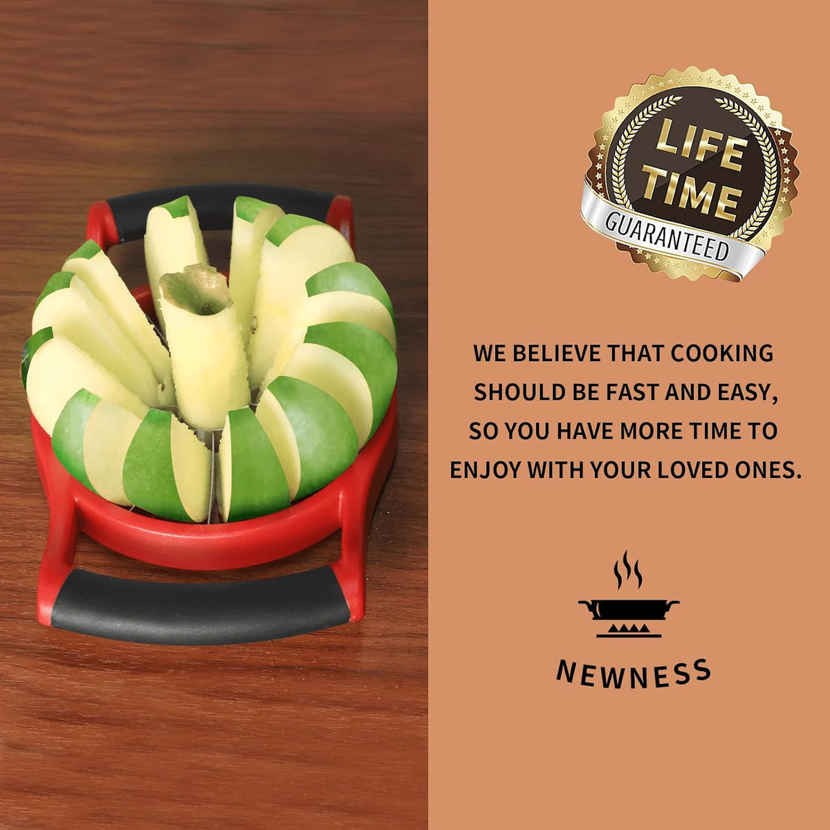 Newness Apple Slicer Corer, 8-Slice [Large Size] Premium Apple Slicer Corer, Cutter, Divider, Wedger, Stainless Steel Easy Grip Fruit Slicer with Sharp Blade for Apples, Pears and More, Red