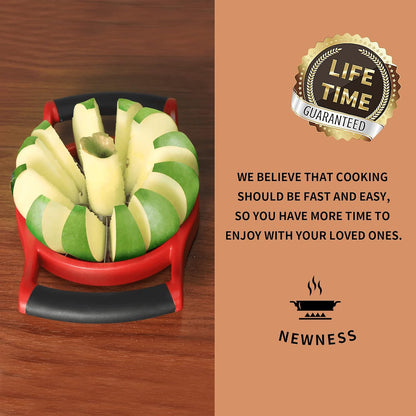 Newness Apple Slicer Corer, 8-Slice [Large Size] Premium Apple Slicer Corer, Cutter, Divider, Wedger, Stainless Steel Easy Grip Fruit Slicer with Sharp Blade for Apples, Pears and More, Red