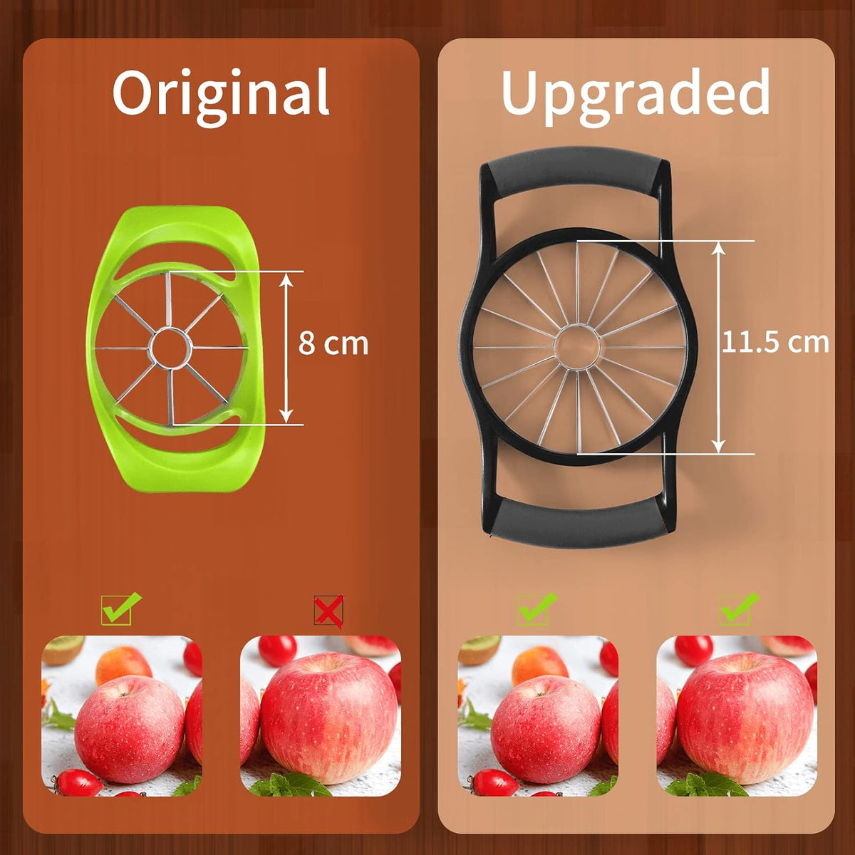 Newness Apple Slicer Corer, 8-Slice [Large Size] Premium Apple Slicer Corer, Cutter, Divider, Wedger, Stainless Steel Easy Grip Fruit Slicer with Sharp Blade for Apples, Pears and More, Red