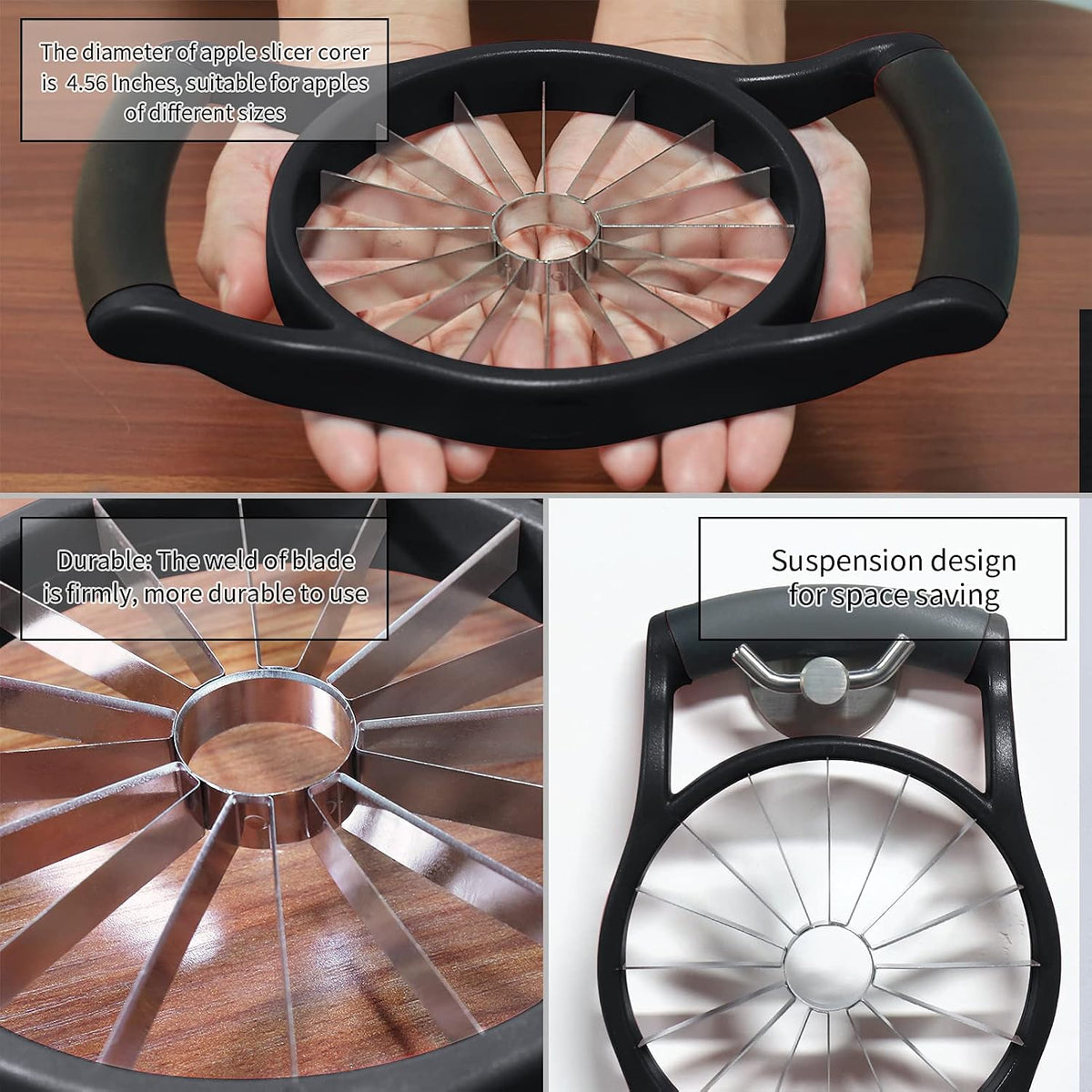 Newness Apple Slicer Corer, 8-Slice [Large Size] Premium Apple Slicer Corer, Cutter, Divider, Wedger, Stainless Steel Easy Grip Fruit Slicer with Sharp Blade for Apples, Pears and More, Red