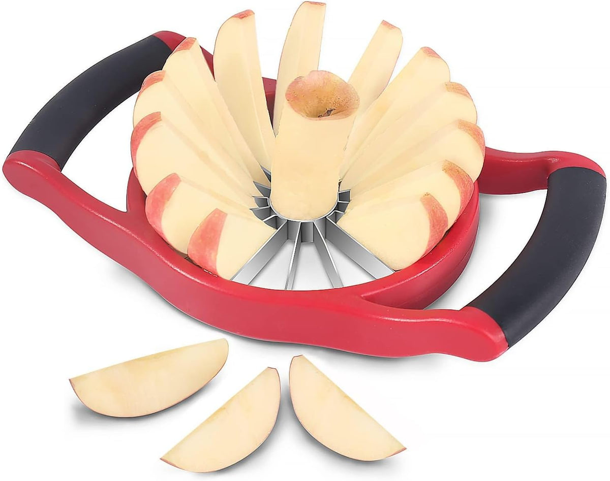 Newness Apple Slicer Corer, 8-Slice [Large Size] Premium Apple Slicer Corer, Cutter, Divider, Wedger, Stainless Steel Easy Grip Fruit Slicer with Sharp Blade for Apples, Pears and More, Red