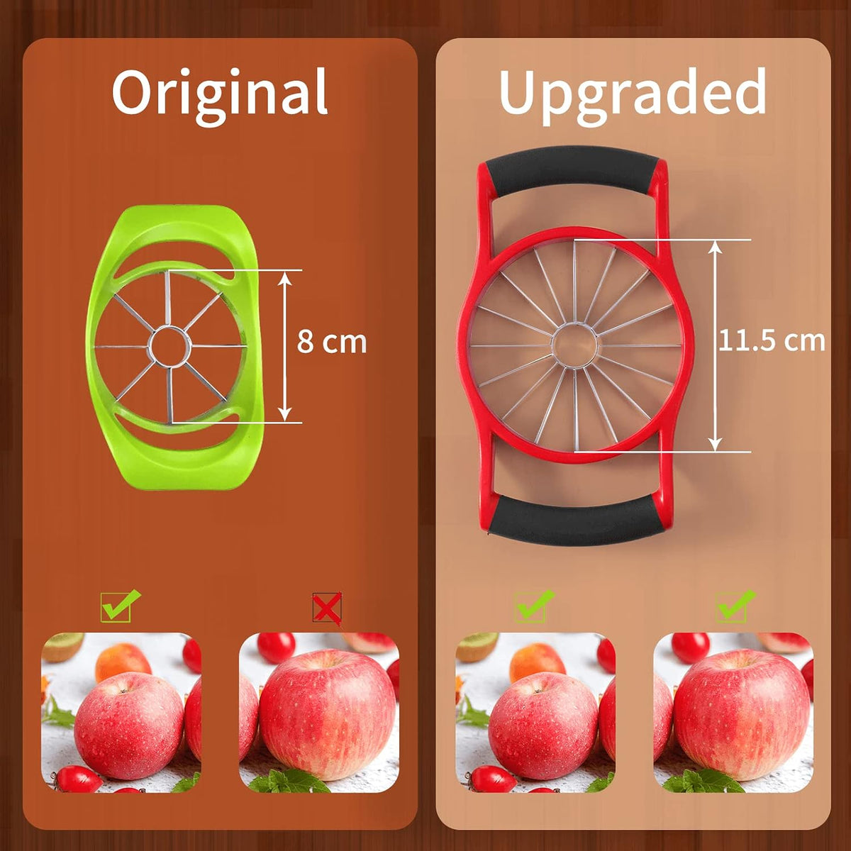 Newness Apple Slicer Corer, 8-Slice [Large Size] Premium Apple Slicer Corer, Cutter, Divider, Wedger, Stainless Steel Easy Grip Fruit Slicer with Sharp Blade for Apples, Pears and More, Red