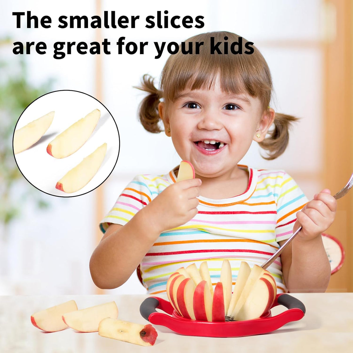 Newness Apple Slicer Corer, 8-Slice [Large Size] Premium Apple Slicer Corer, Cutter, Divider, Wedger, Stainless Steel Easy Grip Fruit Slicer with Sharp Blade for Apples, Pears and More, Red