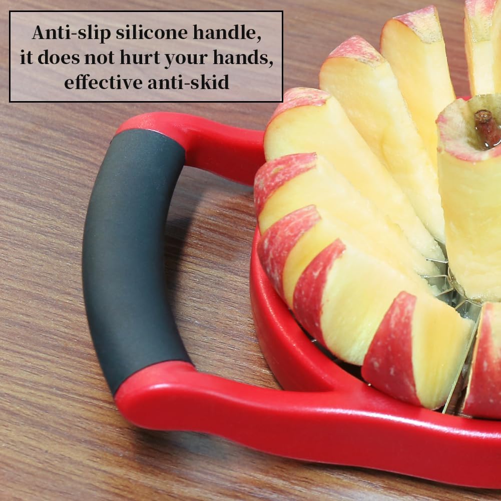 Newness Apple Slicer Corer, 8-Slice [Large Size] Premium Apple Slicer Corer, Cutter, Divider, Wedger, Stainless Steel Easy Grip Fruit Slicer with Sharp Blade for Apples, Pears and More, Red