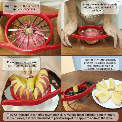Newness Apple Slicer Corer, 8-Slice [Large Size] Premium Apple Slicer Corer, Cutter, Divider, Wedger, Stainless Steel Easy Grip Fruit Slicer with Sharp Blade for Apples, Pears and More, Red