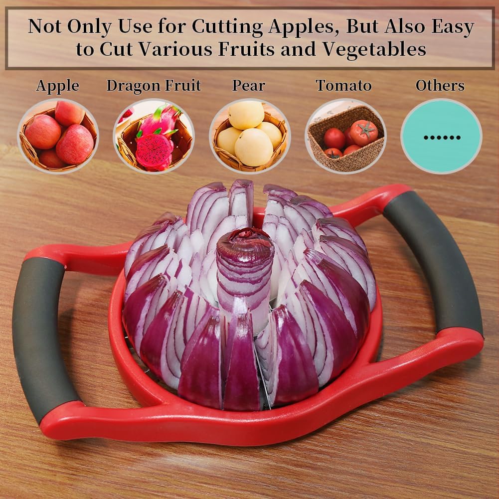 Newness Apple Slicer Corer, 8-Slice [Large Size] Premium Apple Slicer Corer, Cutter, Divider, Wedger, Stainless Steel Easy Grip Fruit Slicer with Sharp Blade for Apples, Pears and More, Red