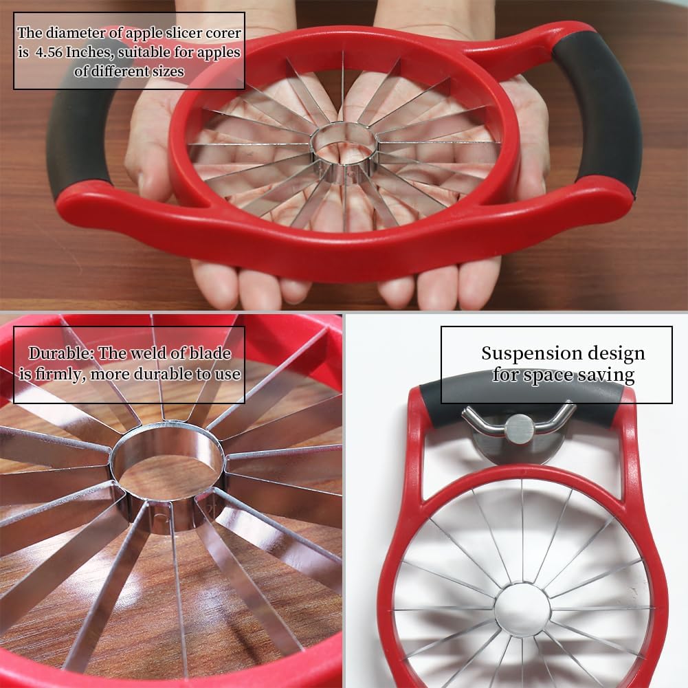 Newness Apple Slicer Corer, 8-Slice [Large Size] Premium Apple Slicer Corer, Cutter, Divider, Wedger, Stainless Steel Easy Grip Fruit Slicer with Sharp Blade for Apples, Pears and More, Red