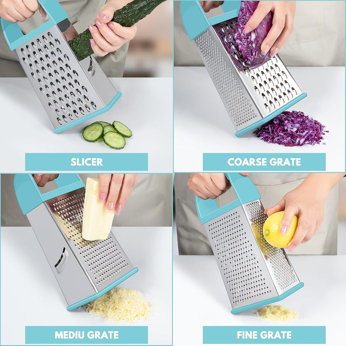 Cheese Grater With Container Box Grater Stainless Steel Kitchen Black