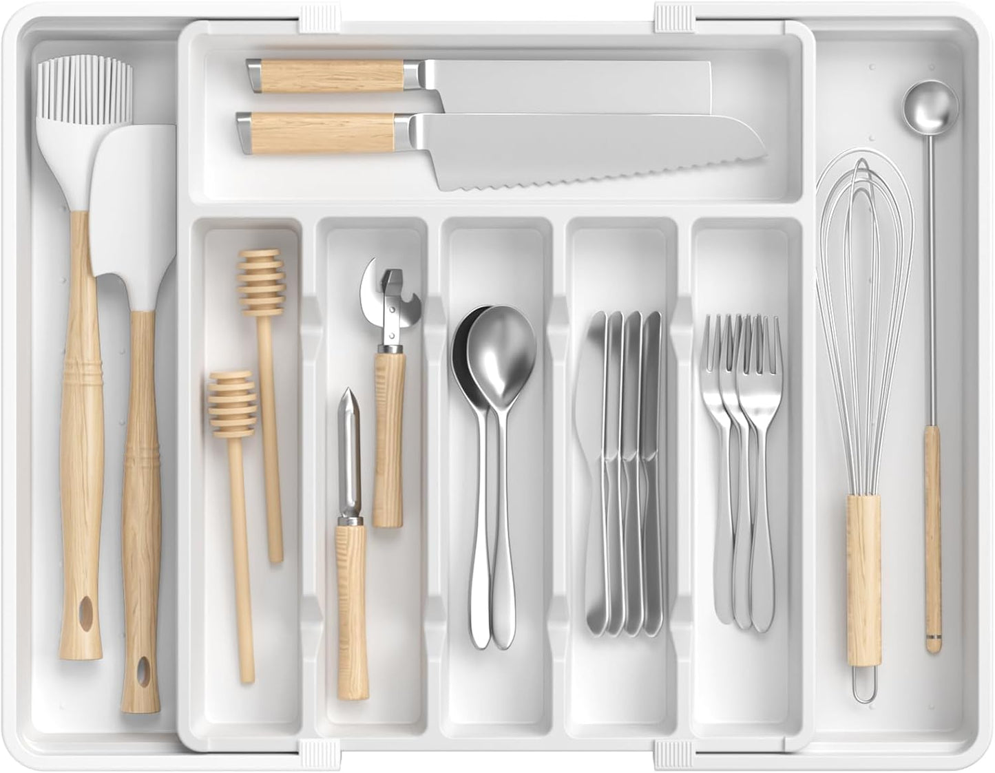 Large Silverware Organizer,Expandable Utensil Drawer Organizer,BPA Free Utensil Holder,Adjustable Silverware Tray Cutlery Drawer Organizer for Kitchen Flatware,Large,Black (6-8 Slots)