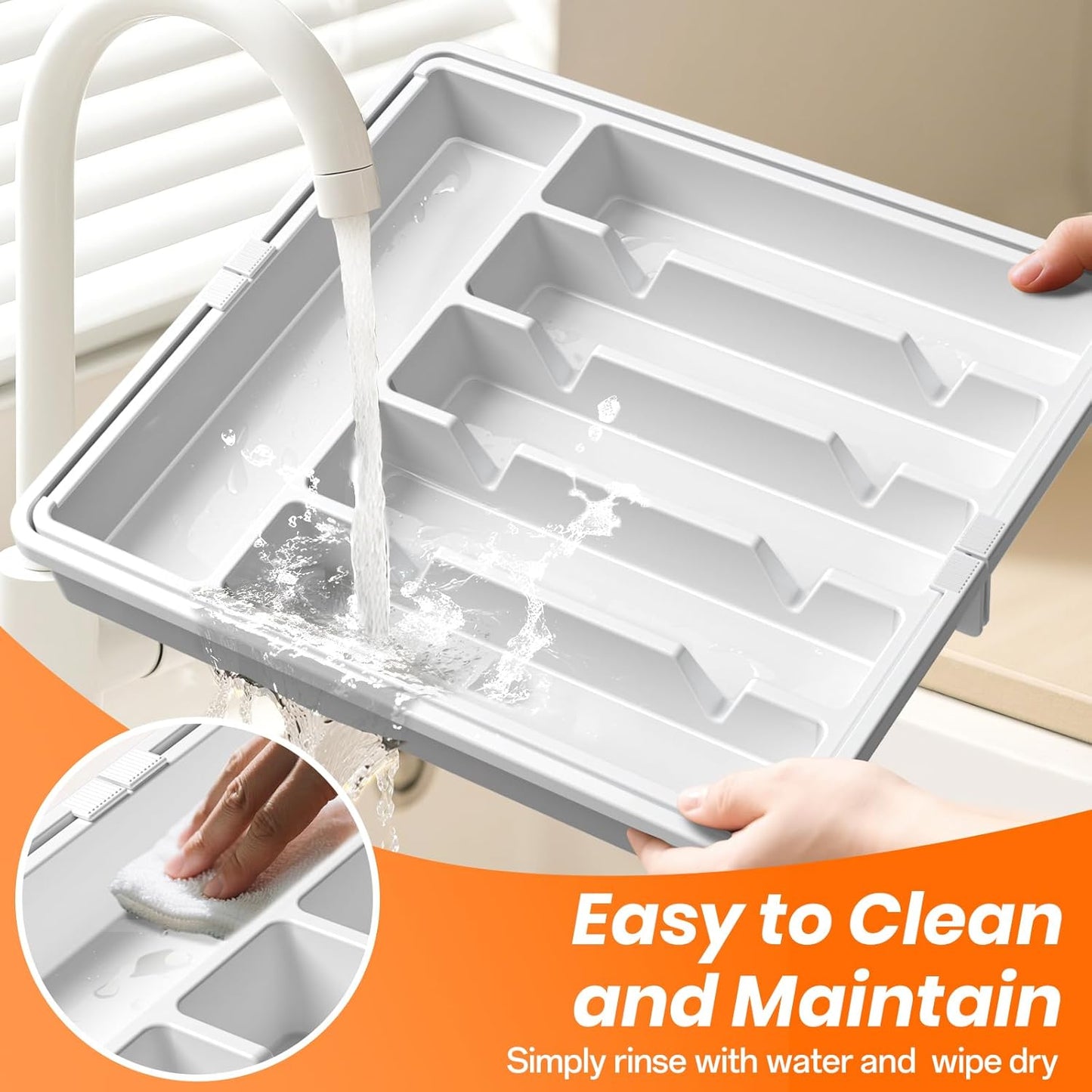 Large Silverware Organizer,Expandable Utensil Drawer Organizer,BPA Free Utensil Holder,Adjustable Silverware Tray Cutlery Drawer Organizer for Kitchen Flatware,Large,Black (6-8 Slots)