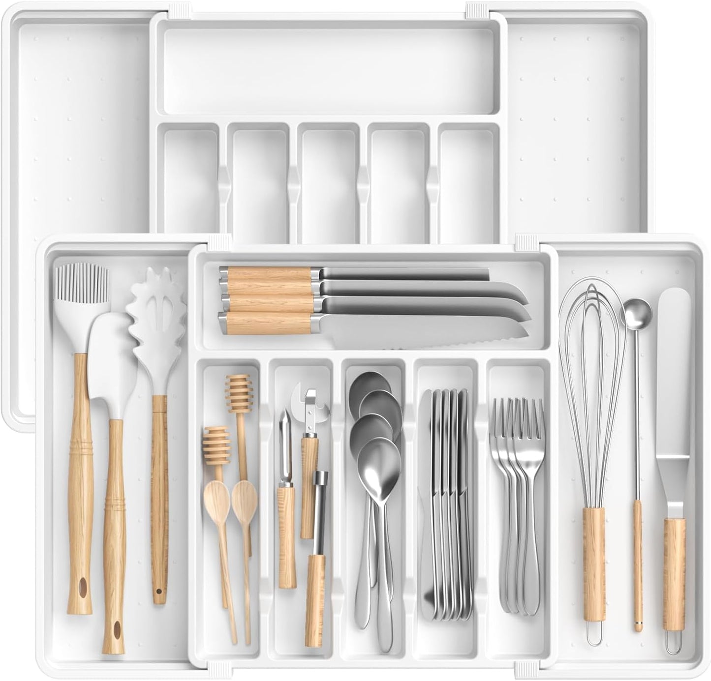 Large Silverware Organizer,Expandable Utensil Drawer Organizer,BPA Free Utensil Holder,Adjustable Silverware Tray Cutlery Drawer Organizer for Kitchen Flatware,Large,Black (6-8 Slots)