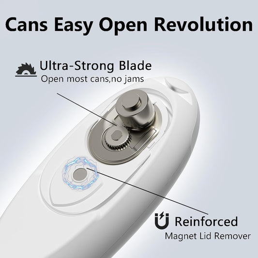 Automatic Electric Can Opener for Seniors for Kitchen:Anyone can Hands Free,One Touch Opener,Durable Blades,Rechargeable, Smooth Edge, Lightweight Small Size, Black (White)