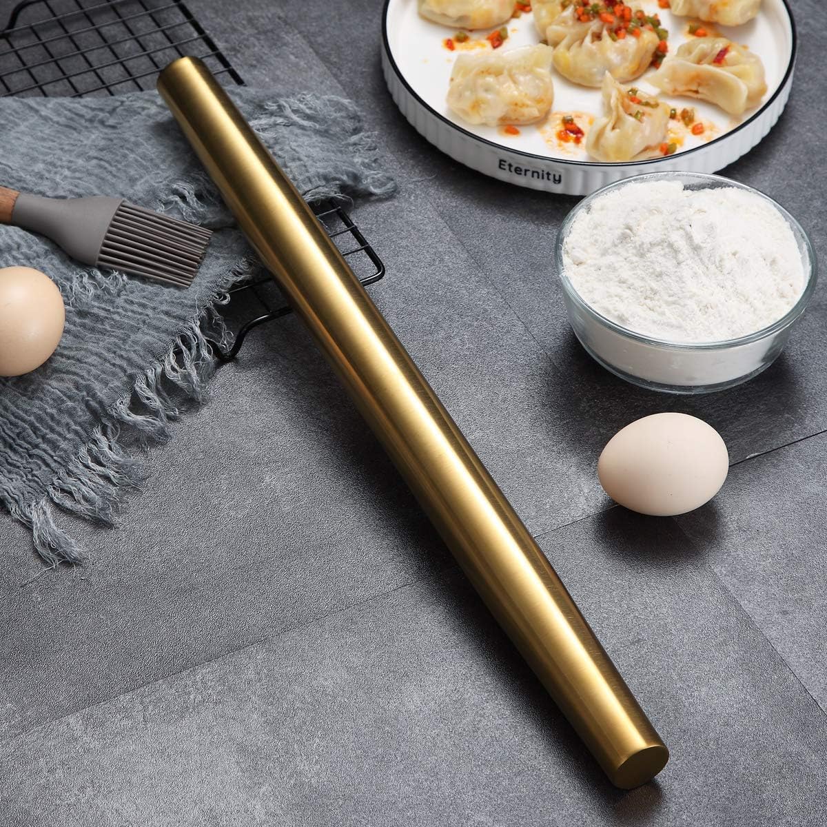 Stainless Steel Rolling Pin, Matte Finish 16.7 Inches, Rolling Pin For Baking Pizza Dough, Pie, Cookie, Essential Kitchen Utensil Gift Ideas For Bakers.