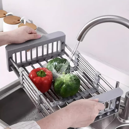 Adjustable Countertop Over Sink Dish Drying Rack, Gray, Small