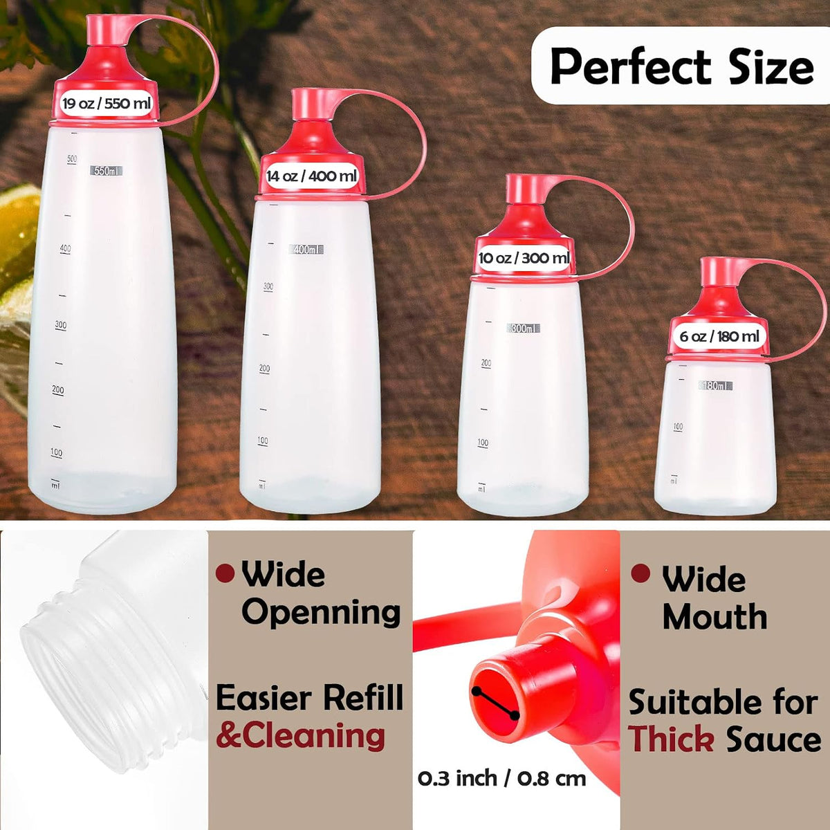 Condiment Squeeze Bottles for Sauces Pancake Batter Plastic - Wide Mouth Kitchen Ketchup Mustard Squirt Bottle Empty Dispenser for Icing Oil Salad Food Liquid for Griddle BBQ(1 PCS, 13 oz.)