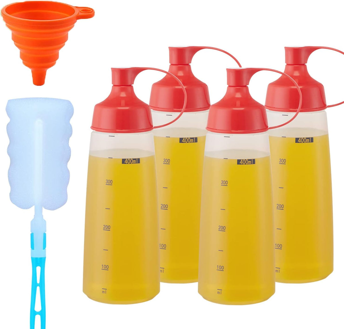 Condiment Squeeze Bottles for Sauces Pancake Batter Plastic - Wide Mouth Kitchen Ketchup Mustard Squirt Bottle Empty Dispenser for Icing Oil Salad Food Liquid for Griddle BBQ(1 PCS, 13 oz.)