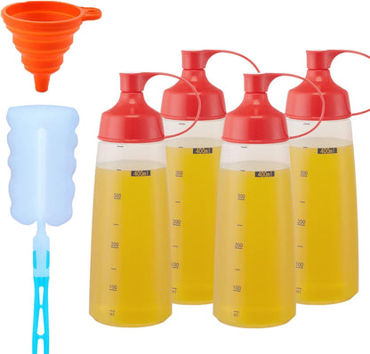 Condiment Squeeze Bottles for Sauces Pancake Batter Plastic - Wide Mouth Kitchen Ketchup Mustard Squirt Bottle Empty Dispenser for Icing Oil Salad Food Liquid for Griddle BBQ(1 PCS, 13 oz.)