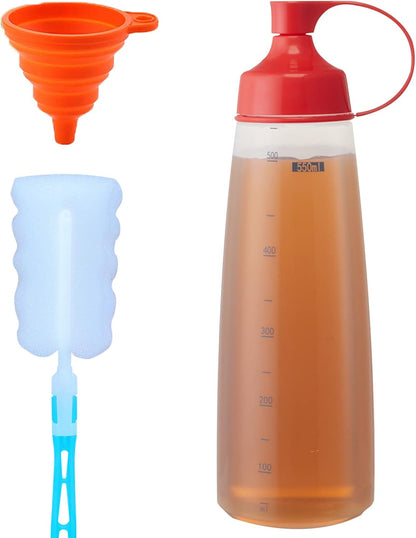 Condiment Squeeze Bottles for Sauces Pancake Batter Plastic - Wide Mouth Kitchen Ketchup Mustard Squirt Bottle Empty Dispenser for Icing Oil Salad Food Liquid for Griddle BBQ(1 PCS, 13 oz.)
