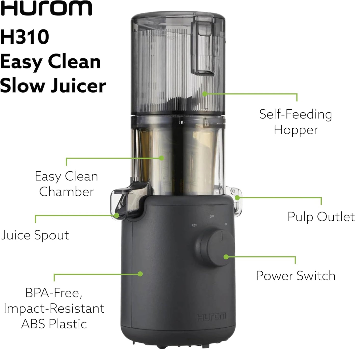 H310 Easy Clean Slow Juicer, Lavender | Compact | Quiet Motor | Hopper Fits Whole Produce | Scrub Free | Easy Assembly | Cold Press Masticating Juicer