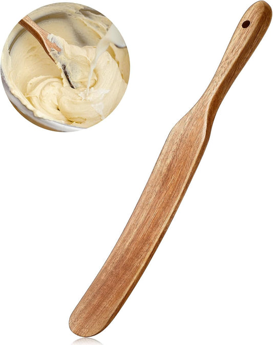 1 Pack 13" Acacia Wooden Spatula for Sourdough Starter, Mixing, Reaching Bottom of Jar, Dough Whisk, Long Handle Jar Spatula, Spurtle Kitchen Tool Wood Kitchen Utensil Kit for Baking, Cooking