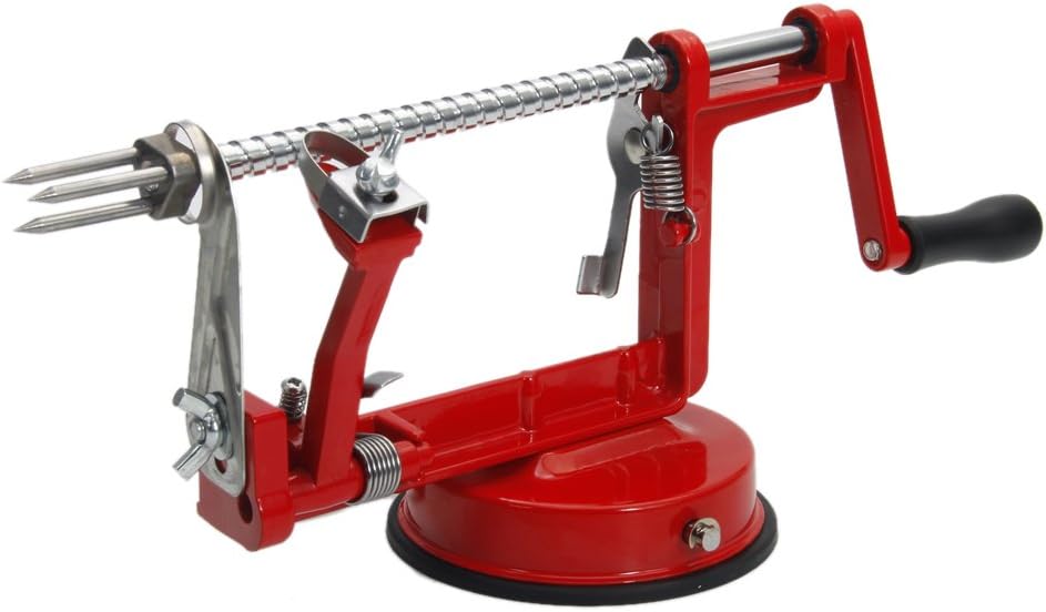 3 In 1 Apple Peeler Slicer Corer,Kitchen Vegetable Fruit Peeler Machine,Stainless Steel Potato Skin Peelers Remover,Hand Crank Apple Peeler Slicer,with Base,for Peeling Pear Apples and Potato (Red)