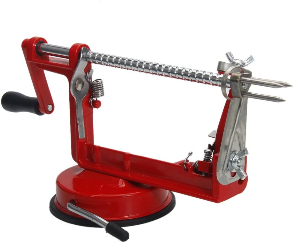 3 In 1 Apple Peeler Slicer Corer,Kitchen Vegetable Fruit Peeler Machine,Stainless Steel Potato Skin Peelers Remover,Hand Crank Apple Peeler Slicer,with Base,for Peeling Pear Apples and Potato (Red)