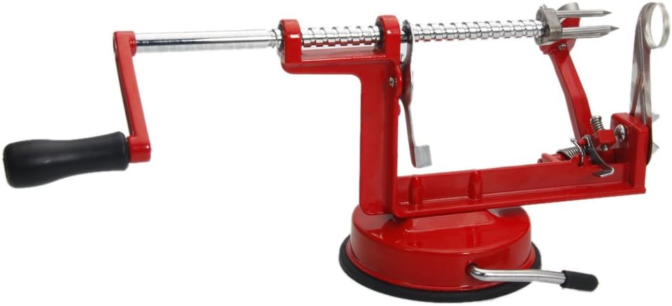 3 In 1 Apple Peeler Slicer Corer,Kitchen Vegetable Fruit Peeler Machine,Stainless Steel Potato Skin Peelers Remover,Hand Crank Apple Peeler Slicer,with Base,for Peeling Pear Apples and Potato (Red)