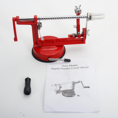 3 In 1 Apple Peeler Slicer Corer,Kitchen Vegetable Fruit Peeler Machine,Stainless Steel Potato Skin Peelers Remover,Hand Crank Apple Peeler Slicer,with Base,for Peeling Pear Apples and Potato (Red)