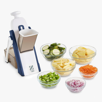Zakarian Safe Slice® Mandoline - Features Thickness Adjuster, Stainless Steel Blades, and Foldable, Easy-To-Store Design - Zakarian Blue