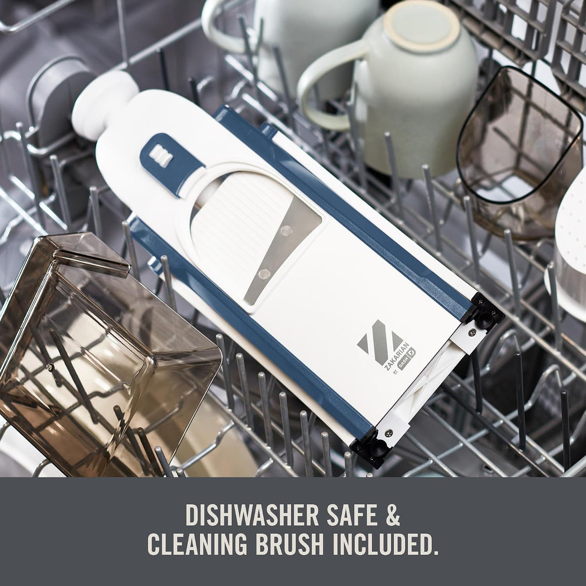Zakarian Safe Slice® Mandoline - Features Thickness Adjuster, Stainless Steel Blades, and Foldable, Easy-To-Store Design - Zakarian Blue