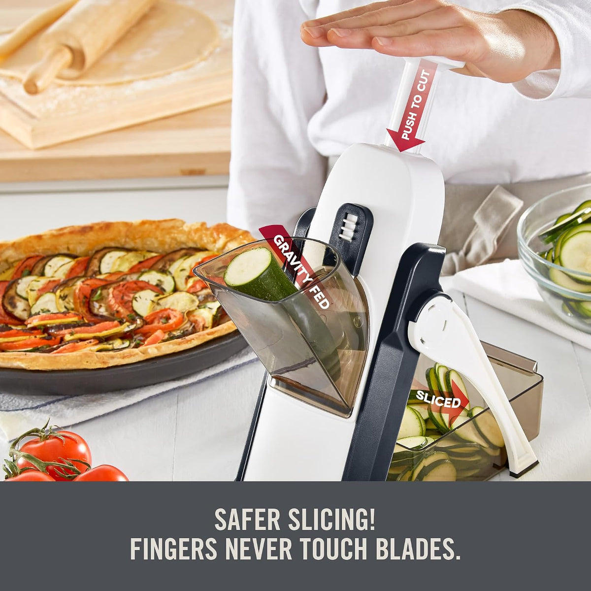 Zakarian Safe Slice® Mandoline - Features Thickness Adjuster, Stainless Steel Blades, and Foldable, Easy-To-Store Design - Zakarian Blue
