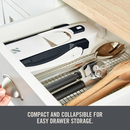 Zakarian Safe Slice® Mandoline - Features Thickness Adjuster, Stainless Steel Blades, and Foldable, Easy-To-Store Design - Zakarian Blue