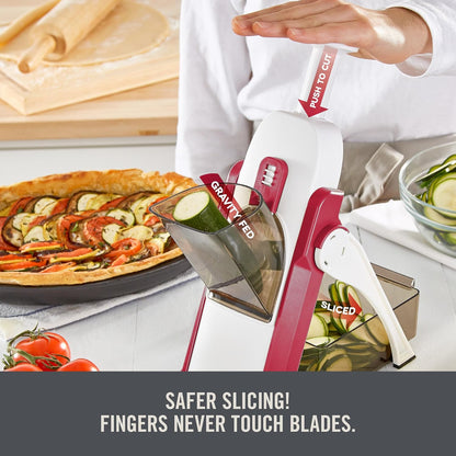 Zakarian Safe Slice® Mandoline - Features Thickness Adjuster, Stainless Steel Blades, and Foldable, Easy-To-Store Design - Zakarian Blue